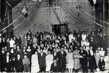 Black and white photo of Blackburn Football Club dance 1922.