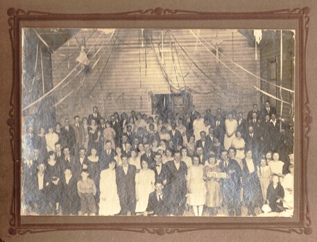 Black and white photo of Football club dance at Morton Park Hall Blackburn.