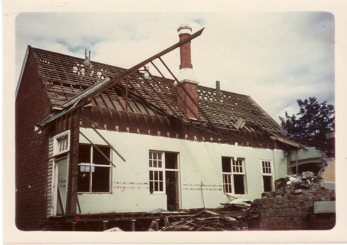 Coloured photo of demolition of Mitcham State school (junior school) Mitcham Road, Mitcham 