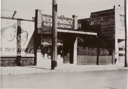 Black and white photo of war time pharmacy in Mitcham