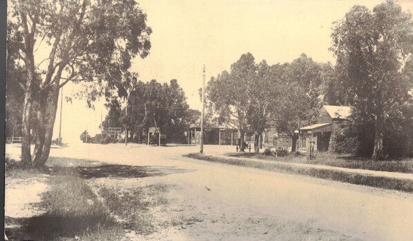 Black and white photo of Pannam's Store, corner Canterbury and Boronia Roads, Vermont