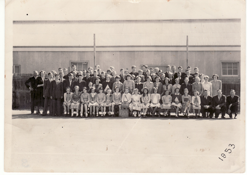 Black and white photo of Blackburn Methodist Church Sunday School, 1953.