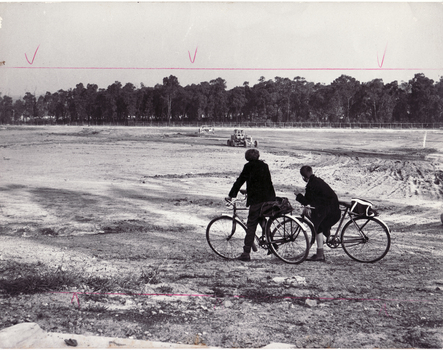 Black and white photo of Koonung Reserve with Bulldozer