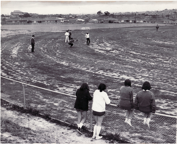 Black and white photo of baseball practice at Koonung Reserve