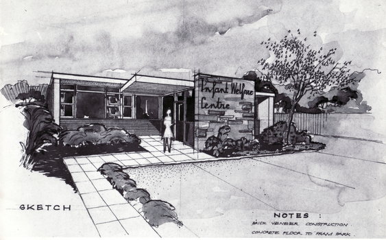 2 copies of sketches of Blackburn Infant Welfare Centre