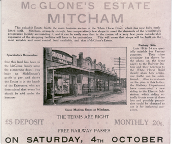 Black and white photo of Brochure for Auction of McGlone's Estate, Mitcham.  1924.