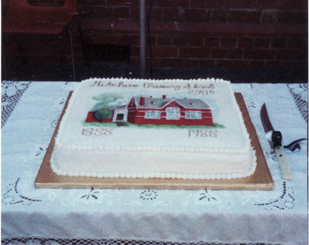 Coloured photo of Cake for Centenary Celebrations for Mitcham State School, 1988.
