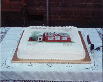 Coloured photo of Cake for Centenary Celebrations for Mitcham State School, 1988.