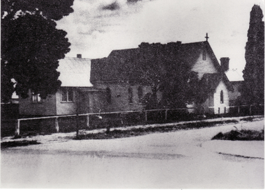 Photograph, Christ Church (Anglican), Mitcham (now All Saints). Typical outer Suburban Church Architecture of the time (turn of the century). Note extension to western end of church - built on in 1945 for use as a general purpose addition to the church, 1945