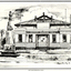 Black and white photo of Sketch of Mitcham Memorial Hall.