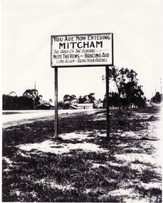 Photograph, Welcoming sign in Whitehorse Road, Mitcham, C  1940's