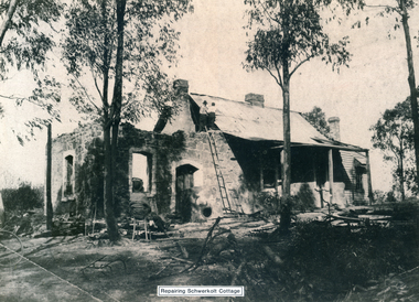 Photograph, Schwerkolt Cottage being repaired