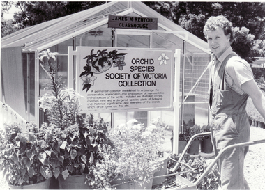 Black and white photo of Tim Kirkman, 4th Year Apprentice at Horticultural Centre.
