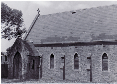 Black and white photo of St. John's Anglican Church, Blackburn.  Built in 1883.