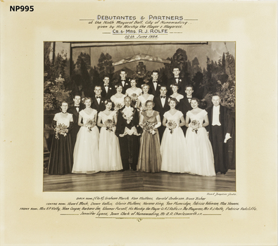 Black and white photo of 1954 Mayoral Ball, City of Nunawading. 