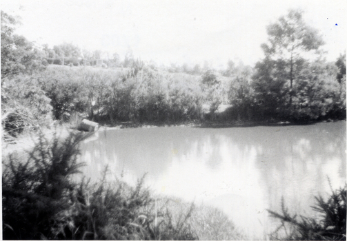 Black and white photo of Dam on Livermore's Orchard, Morack Road, Vermont.