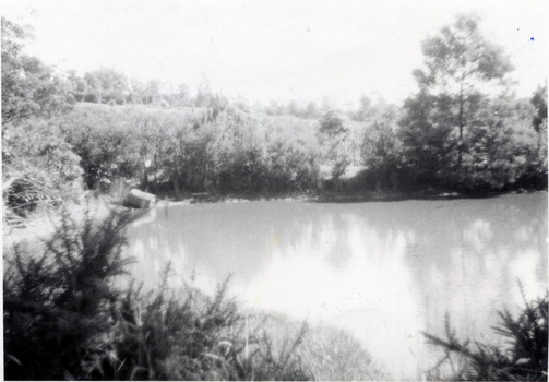Black and white photo of Dam on Livermore's Orchard, Morack Road, Vermont.