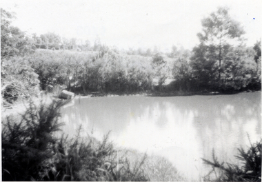 Black and white photo of Dam on Livermore's Orchard, Morack Road, Vermont.