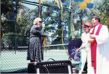Photograph, Mrs Cath Waugh opening St. John's Tennis Club, 2/02/1992 12:00:00 AM
