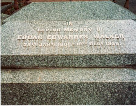 Black and white photo of E.E. Walker Tombstone in Box Hill Cemetery.