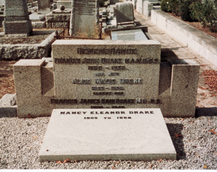 Coloured photo of Drake Family Tombstone at Box Hill Cemetery.