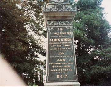 Coloured photo of Keogh Family Tombstone in Box Hill Cemetery.