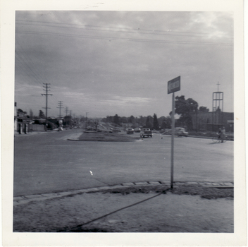  Black and white photo of Corner of Station Street and Whitehorse Road, Mitcham. Looking West circa 1962
