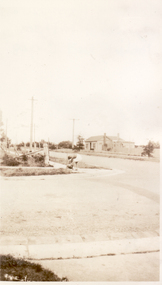 Black and white photo of Corner of Harrison and Thomas Streets, Mitcham. Looking West. (Photograph taken from front of Kohlman house).