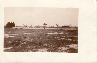 Black and white photo (three copies) of Christ Church, Mitcham (Anglican) Corner Whitehorse and Edward Street, and some of the homes in Edward Street. Also shown is the Guides Hall (also used by Scouts) in Brittania Street..