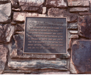 Photograph, Plaque at Antonio Park, 5/10/1963 12:00:00 AM