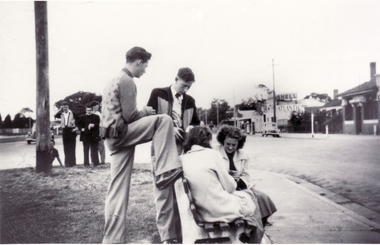 Photograph, Group at Corner Whitehorse Road and Mitcham Road, 1958