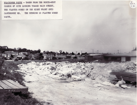 Black and white photo of Rubbish from Blackburn Fibrous Plaster Works, Main Street, Blackburn South.Black and white photo of Rubbish from Blackburn Fibrous Plaster Works, Main Street, Blackburn South.