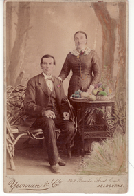 Black and white photo of August Schwerkolt photographed with his second wife, Wilhelmina, shortly after their marriage 1885.