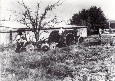 Black and white photo of ploughing on  'Harwood' a home at 17 - 21 Junction Road Blackburn. Home is believed to be wrongly described as the Slater home. 
