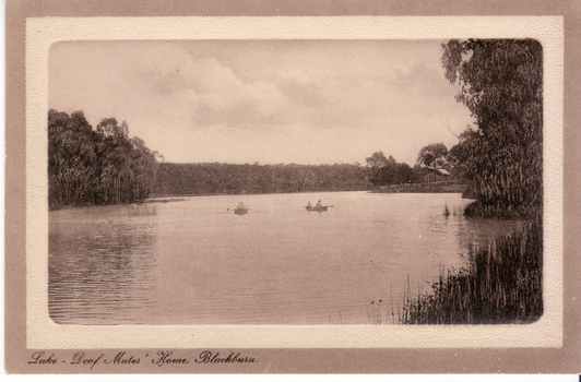 Black and white Postcard entitled 'Lake, Deaf Mutes' Home,  Blackburn'.