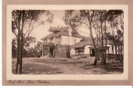 Black and white Postcard entitled 'Deaf Mutes' Home, Blackburn'.