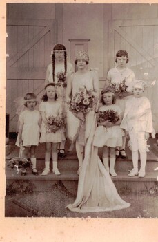 Black and white photo of Queen Carnival, Memorial Hall, Mitcham in 1928. 