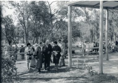 Photograph, Sir Rohan Delacombe and Official Party at Opening of Schwerkolt  Cottage, 1965, 1965