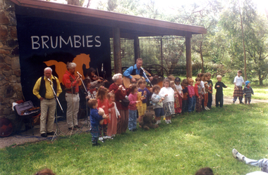 Photograph, Brumbies Band,  Barbara Gardiner and Children at Friends of Schwerkolt Cottage Wisteria Party, 1/10/1995