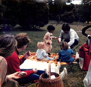 Coloured photo of Mothers and Children at Picnic.
