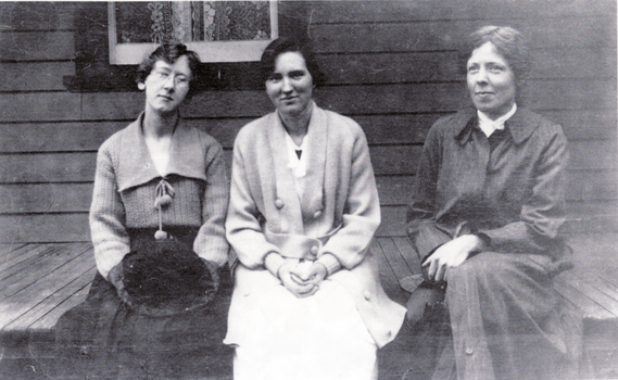 Black and white print of Amy Cook, Amy(friend) & Grace Lee.|Amy was a teacher at Mitcham Primary School as was Grace Lee. Grace's father was in fact a previous Headmaster at the school.