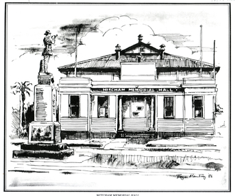 Photograph, Mitcham Memorial Hall and War Memorial, 1987