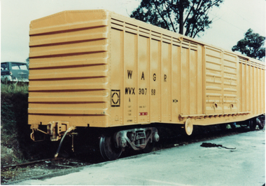 Photograph, Heavy railway wagons at Mitcham Railway siding - reflects the use of the siding by local industry - site is now a car park, C.1956