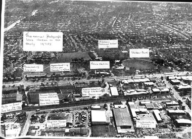 Large Aerial View of Mitcham showing Railway and South side.  