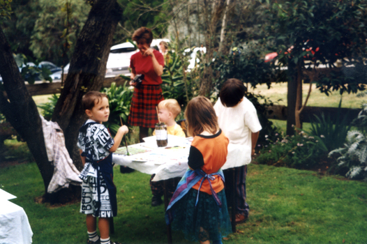 Children painting at Schwerkolt Cottage Open Day 2000.