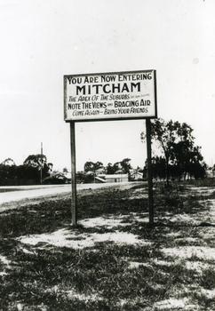 'You Are Now Entering Mitcham' Sign on Whitehorse Road, Mitcham C.1930's.