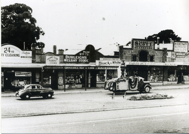 Our Lady of Fatima Parade passing through Mitcham Shopping Centre, Whitehorse Road, Mitcham, on its way to Whitefriars Monastery, Park Road, Park Orchards C.1950's.