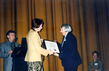  Valda Arrowsmith, receiving Accreditation Certificate from Minister for the Arts, Mary Delahunty 