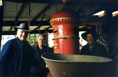 Australia Post Workers positioning Post Box in the Museum Implement Shed.