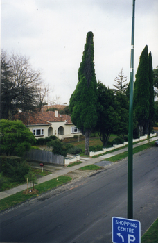 From the pedestrian overpass on Whitehorse Road, Mitcham, looking north-east towards the Mitcham Shopping Centre.